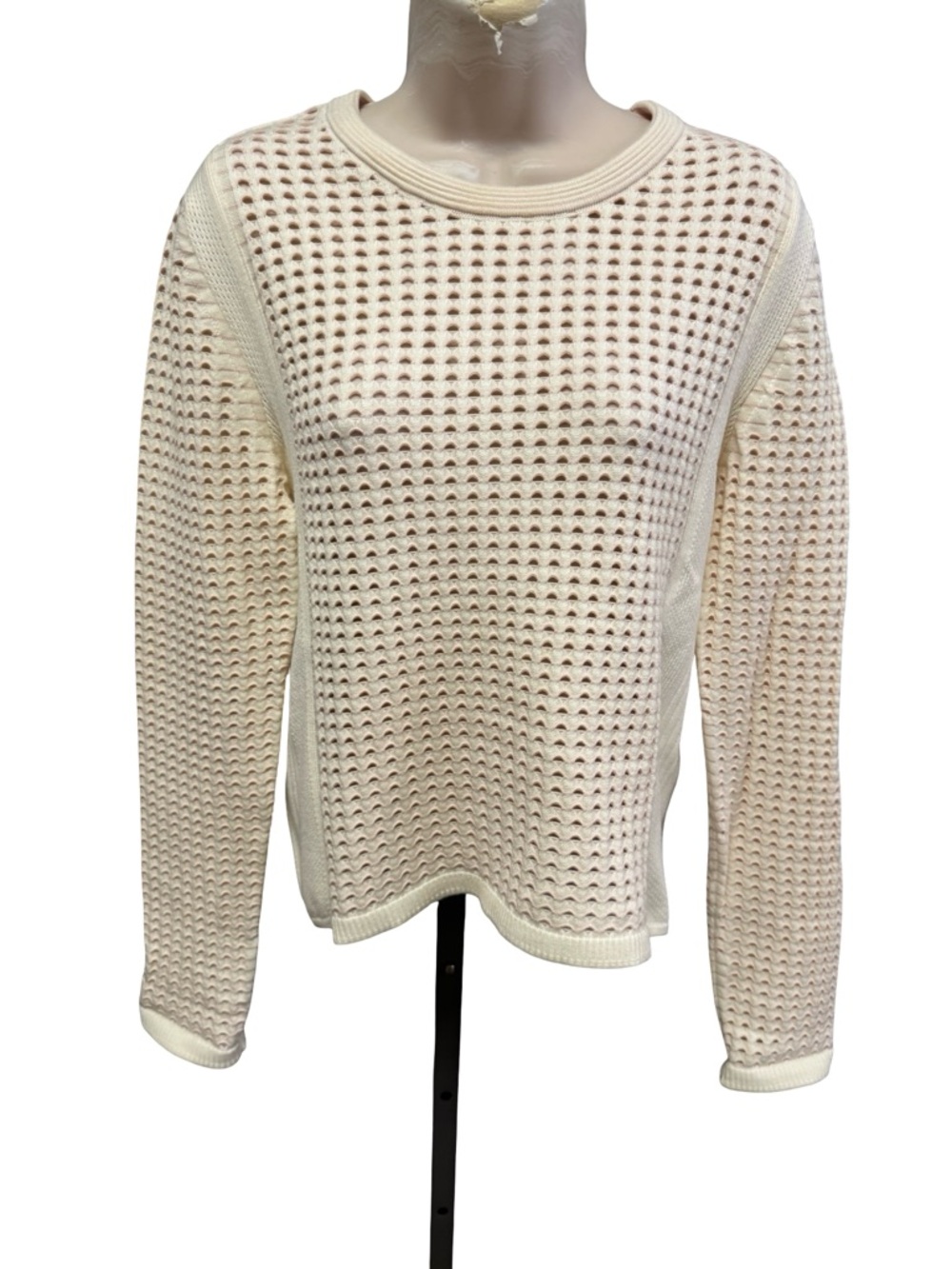 Tory Burch Cream Open-Knit Long Sleeve Sweater